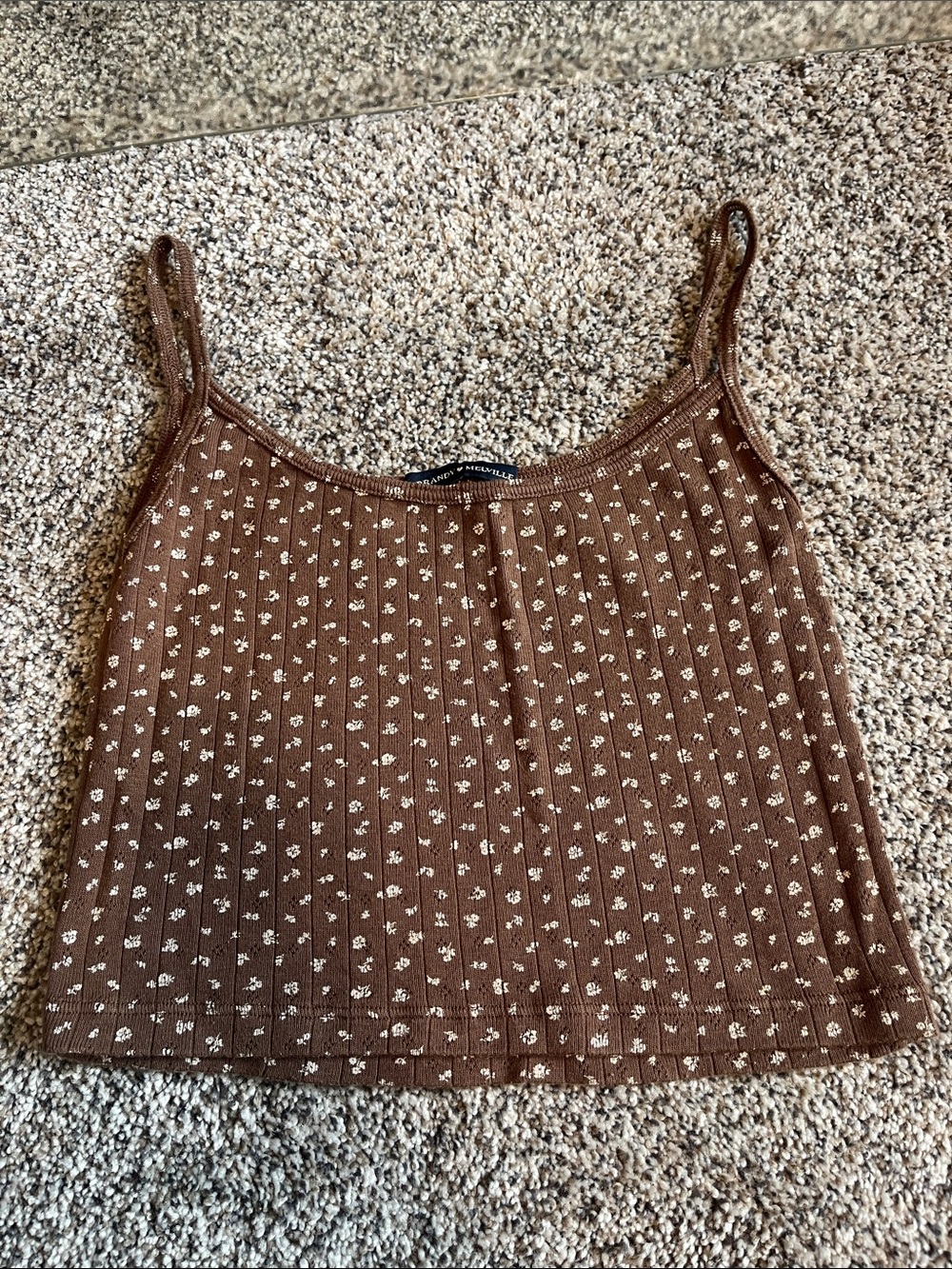 Brandy Melville Brown Floral Ribbed Cropped Cami